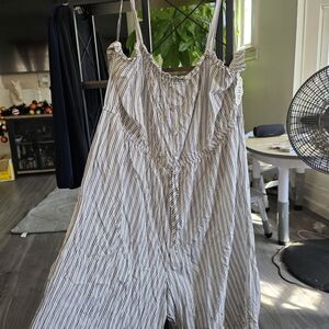 AUW White and Black Striped Jumpsuit